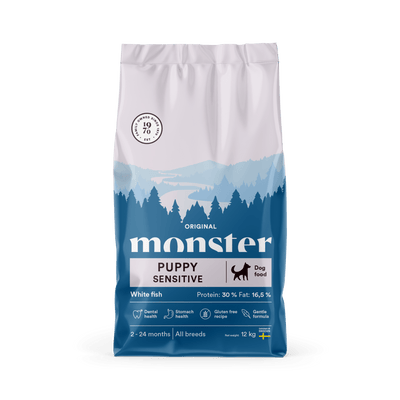 Monster Dog Original Puppy Sensitive White Fish - Handla på Gaston