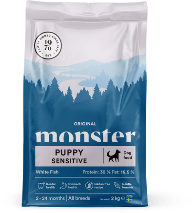 Monster Dog Original Puppy Sensitive White Fish - Handla på Gaston