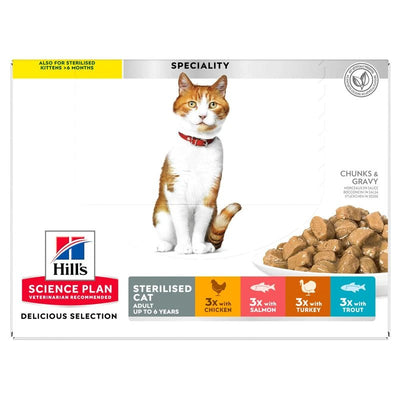 HILL'S SCIENCE PLAN Adult Sterilised Cat våtfoder med kyckling, lax, forell och kalkon för katt - flerpack - Handla på Gaston