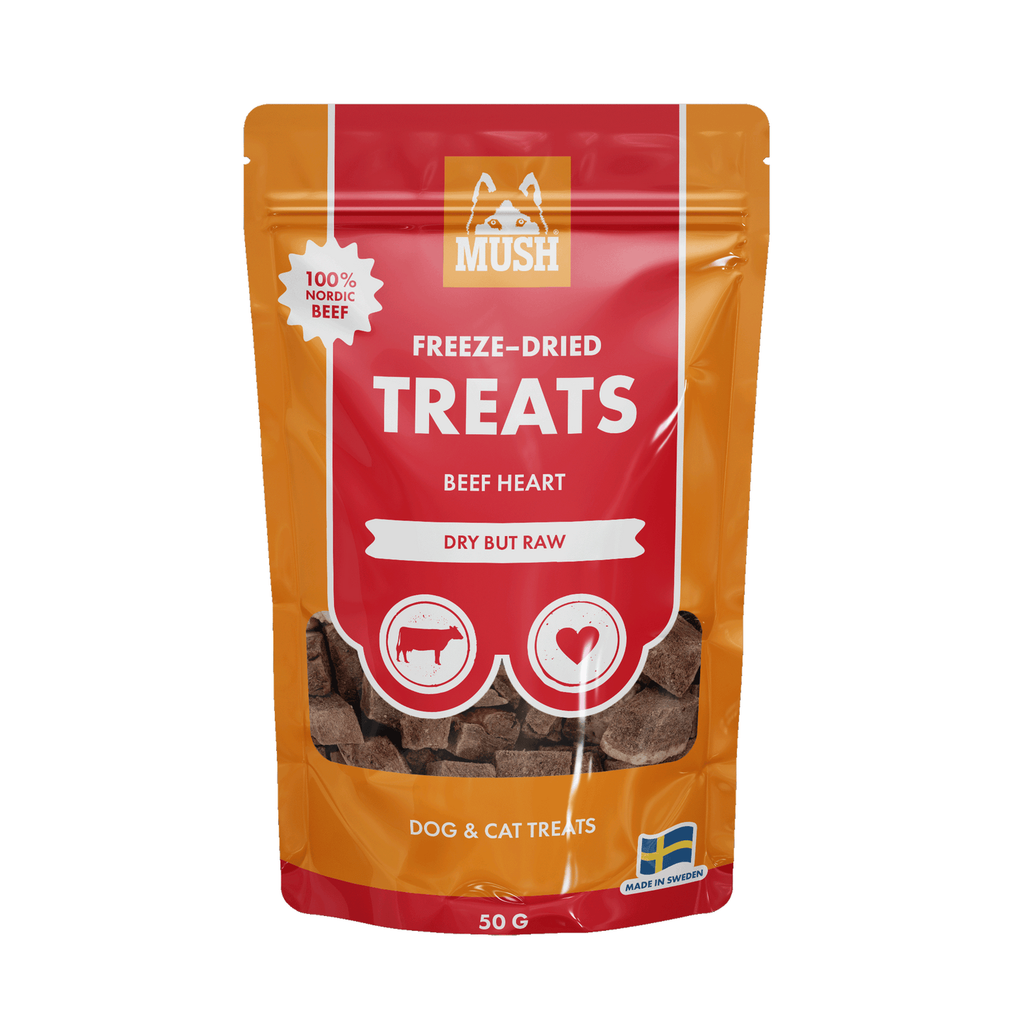 MUSH Treats Frystorkat Nöt Hjärta - Handla på Gaston
