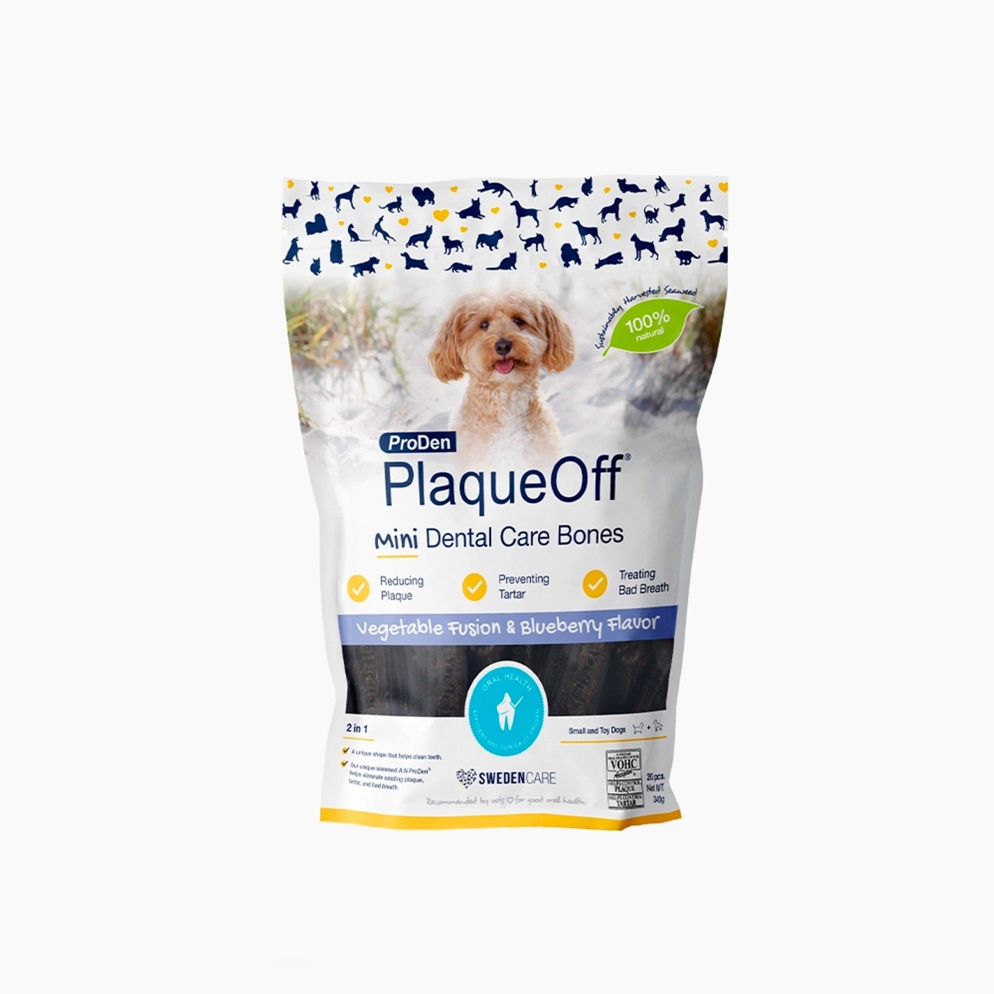ProDen PlaqueOff® Mini Dental Care Bones Blueberry & Veggie - Handla på Gaston