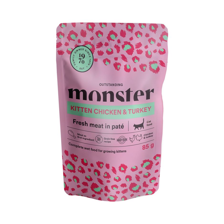 Monster Cat Pouches Kitten Chicken/Turkey - Handla på Gaston