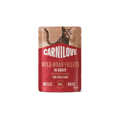 Carnilove Cat Pouch Gravy rich in Wild Boar enriched with Chamomile - Handla på Gaston