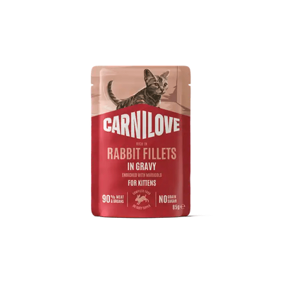 Carnilove Cat Pouch Gravy rich in Rabbit enriched with Marigold for Kittens - Handla på Gaston