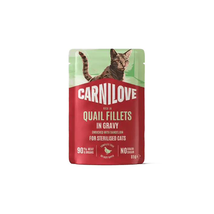 Carnilove Cat Pouch Gravy rich in Quail enriched with Dandelion for sterilised - Handla på Gaston