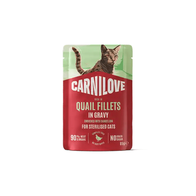 Carnilove Cat Pouch Gravy rich in Quail enriched with Dandelion for sterilised - Handla på Gaston