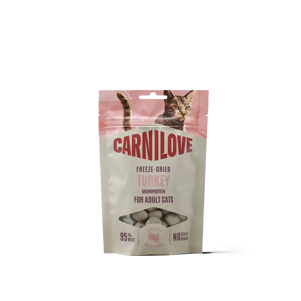 Carnilove Cat Freeze Dried kalkon, baksida - Handla på Gaston