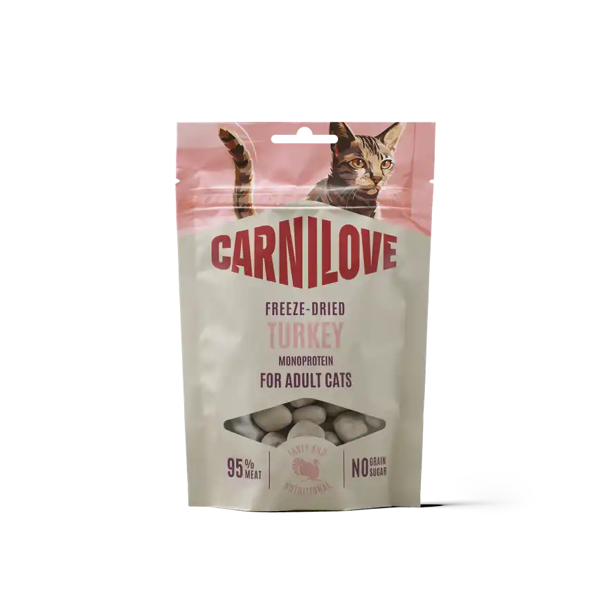 Carnilove Cat Freeze Dried kalkon kattgodis, framsida - Handla på Gaston