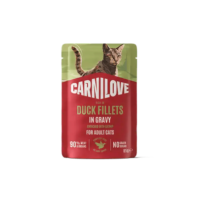 Carnilove Cat Pouch Gravy rich in Duck enriched with Catnip - Handla på Gaston