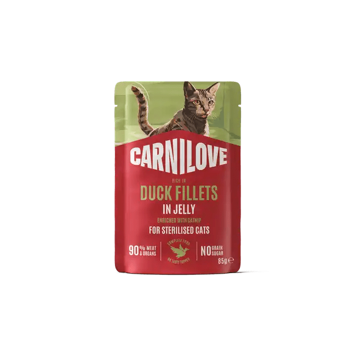 Carnilove Cat Pouch Jelly rich in Duck enriched with Catnip for sterilised - Handla på Gaston
