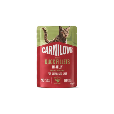 Carnilove Cat Pouch Jelly rich in Duck enriched with Catnip for sterilised - Handla på Gaston