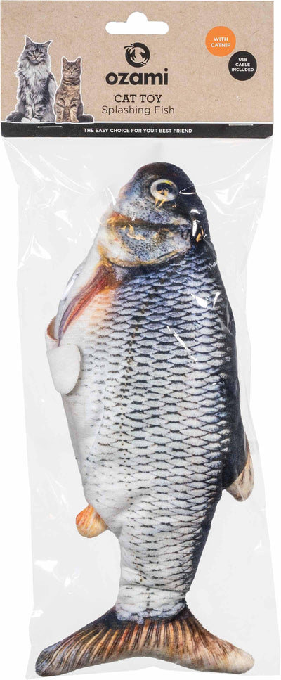 OZAMI KATT KATTLEKSAK SPRATTLANDE FISK 30CM MÖRT