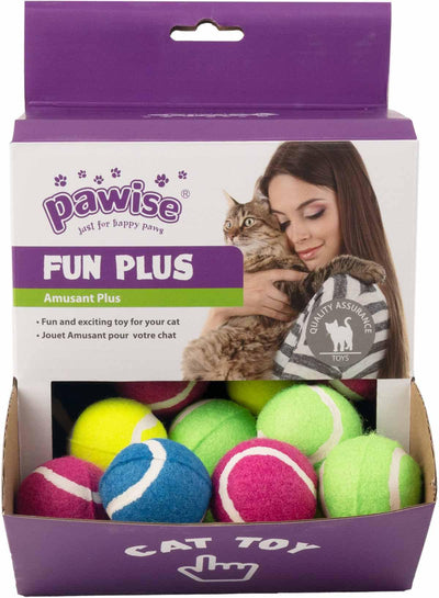 PAWISE KATTLEKSAK BOX TENNISBOLL MED BJÄLLRA 24ST MIXFÄRG