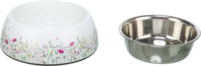 TRiXiE Skål, rostfri med blommönster, vit/flerfärgad