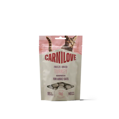 Carnilove Cat Freeze Dried kalkon, baksida - Handla på Gaston